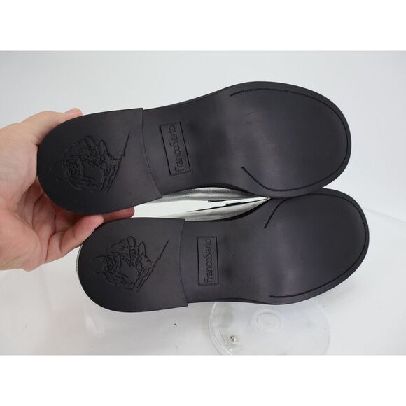 Franco Sarto Lucia Tassel Loafer Women Size 9 Silver Vegan Leather Block Heel - Picture 8 of 11